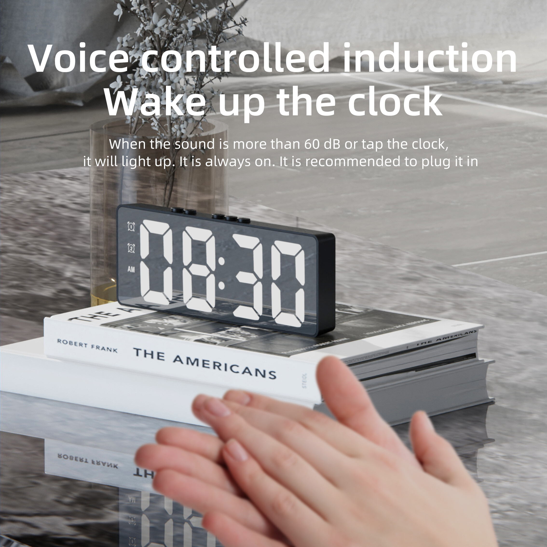 Private model simple LED electronic alarm clock clock student plug-in dual-purpose small alarm clock, digital clock voice activated temperature clock