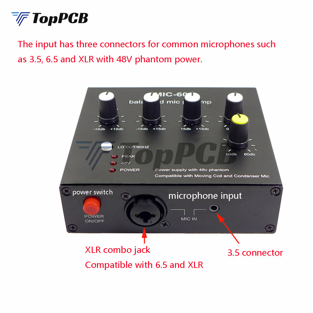 Balanced Dynamic Microphone Amplifier Music Audio Amplifier MIC-60 With 48V Phantom Power