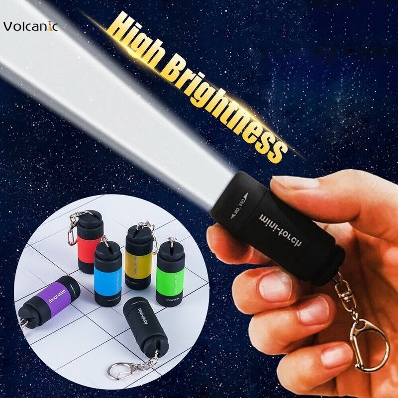 Romahome xách tay đèn pin mini có thể sạc qua USB Móc treo chìa khóa ánh sáng ngoài trời ba lô cắm trại công cụ đi bộ đường dài