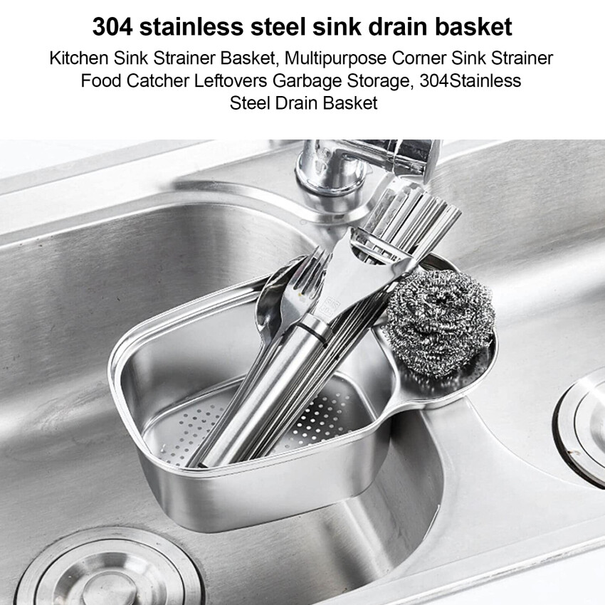 【High Quality+ In Stock】Kitchen Sink Strainer Basket, Multipurpose Corner Sink Strainer Food Catcher Leftovers Garbage Storage, 304Stainless Steel Drain Basket