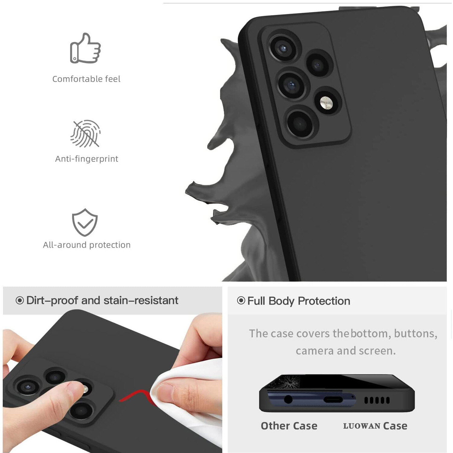 LUOWAN Ốp Lưng Điện Thoại Cho Samsung Galaxy A73 A53 A52 A34 A33 A32 A72 A23 4G 5G Ốp Lưng Bền Bằng Silicon Lỏng Có Chân Đế Chống Sốc Kèm Nhẫn Và Chức Năng Nam Châm Cho Giá Đỡ Xe Hơi
