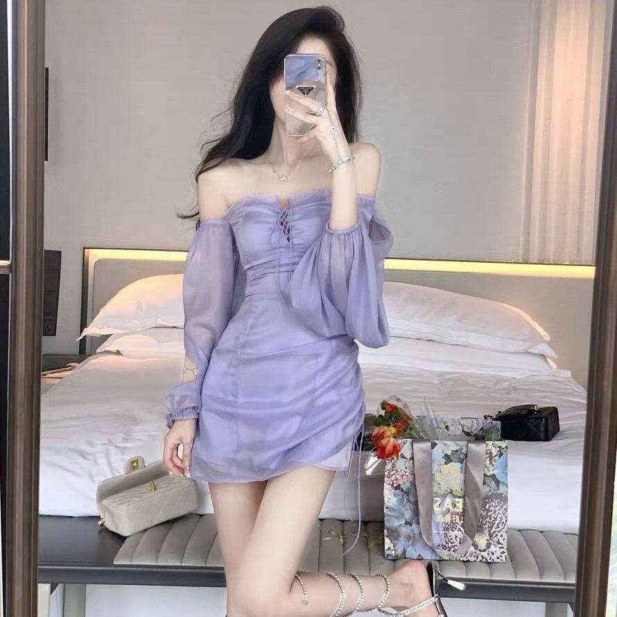 Purple Dress Women's Summer Sweet Chiffon Mini-length Sexy Dress