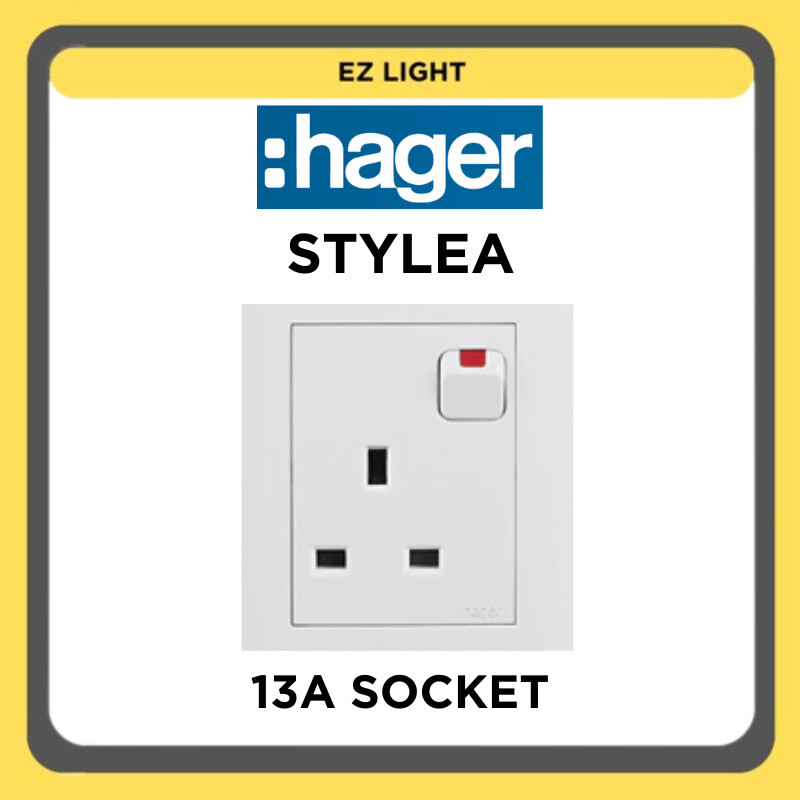 Hager Stylea Switch 1g 2g 3g 13a 15a Socket Big Rocker Suis Rumah White