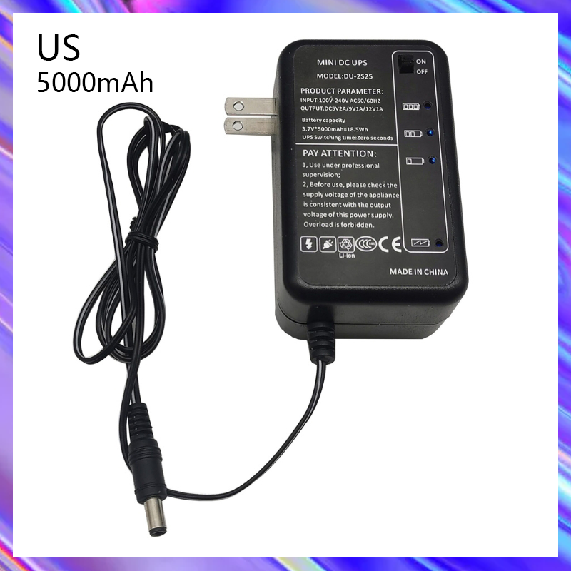 Rechargeable 5000mAh 5V 9V 12V UPS Uninterrupted Backup Power Supply 5.5x2.1mm Output for WiFi Router LED CCTV Camera