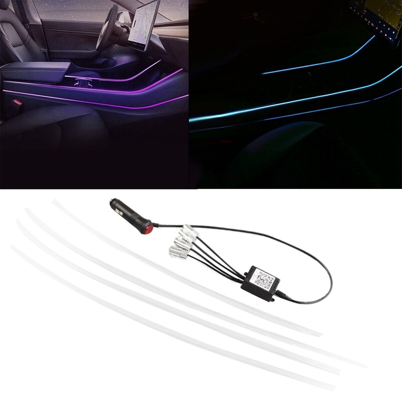 Car 7 Color LED Interior Atmosphere Light Refit Central Control Decorative Atmosphere Light for Tesla Model 3