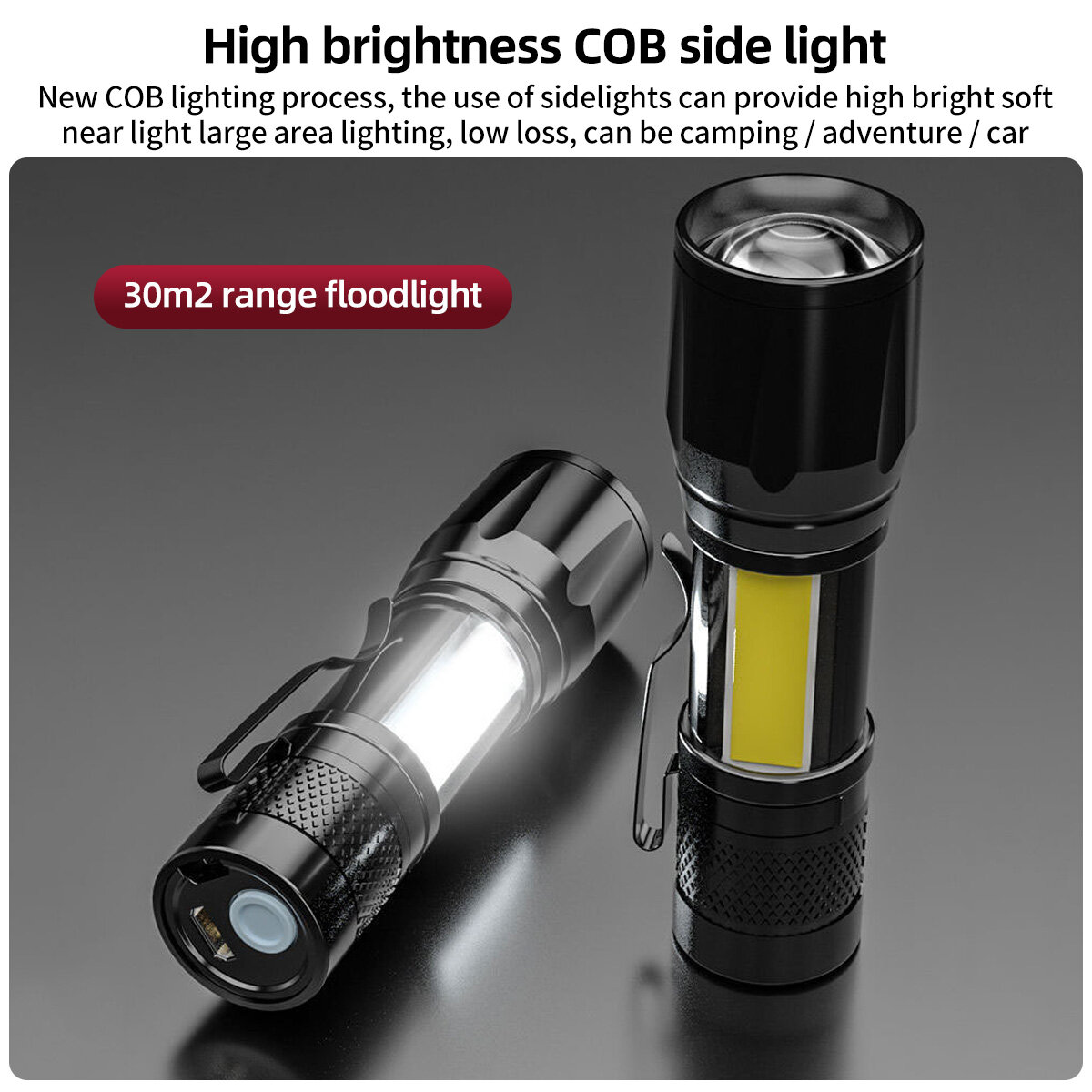 FONKEN Đèn Pin LED Phóng To Có Thể Sạc Lại Tiện Dụng Đèn Pin XP-G Q5 Đèn Pin Đèn Cắm Trại 3 Chế Độ Chiếu Sáng Đèn Pin Led Mini
