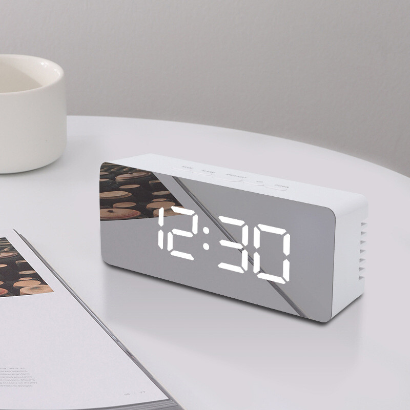 LED Mirror Alarm Clock Digital Clock Home Decoration Clock Snooze Time Electronic Large Time Temperature Display Night Mode