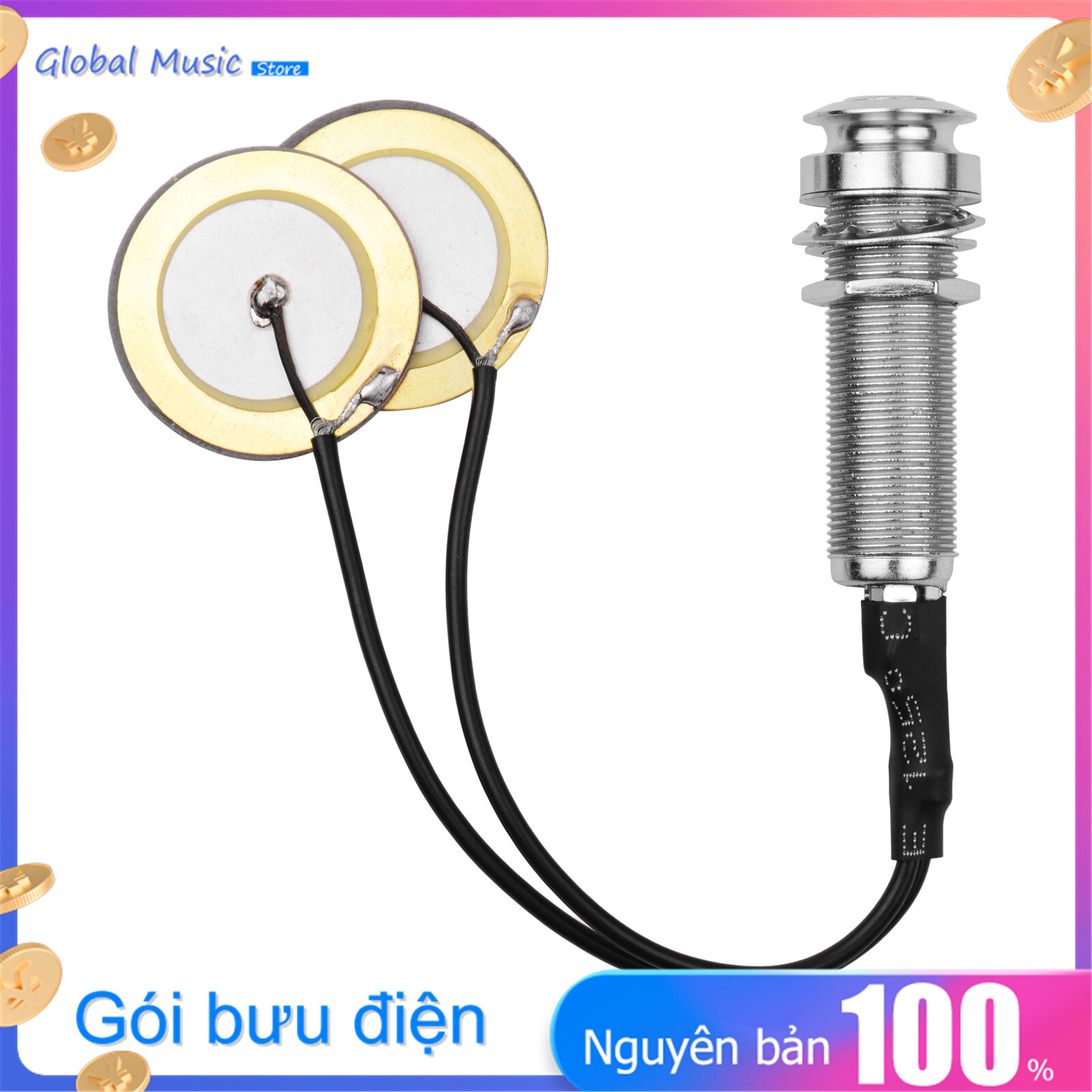 Acoustic Guitar Pickup Adhesive Instrument Pickup Mini Transducer with 1/4 Inch Jack for Violin Mandolin Ukulele