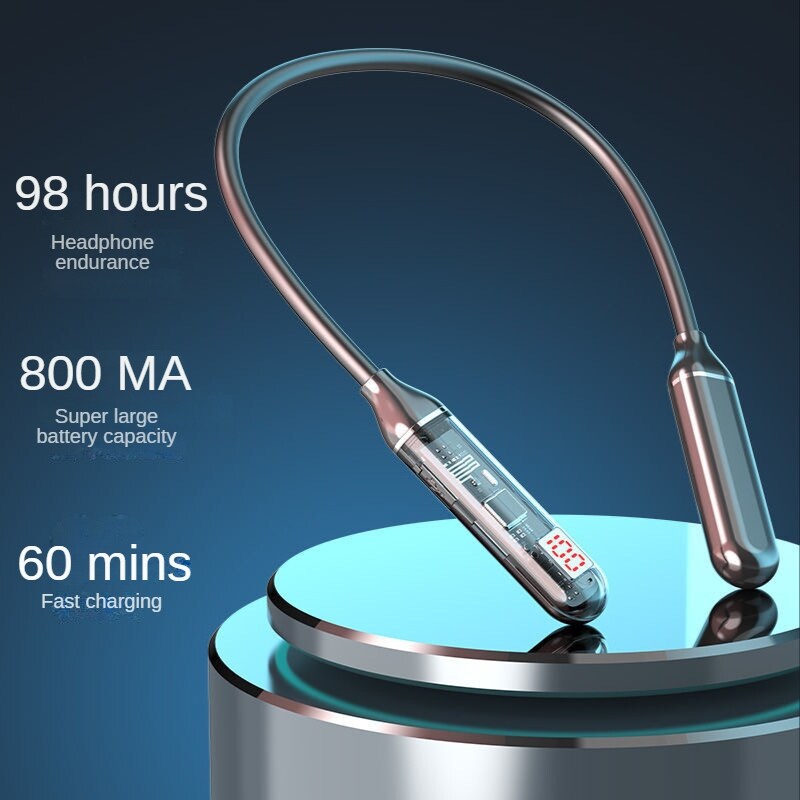 【new】 Neck worn Wireless Bluetooth Headset with Digital Display Function Large capacity Half in ear Sports Stereo Neck mounted Headset
