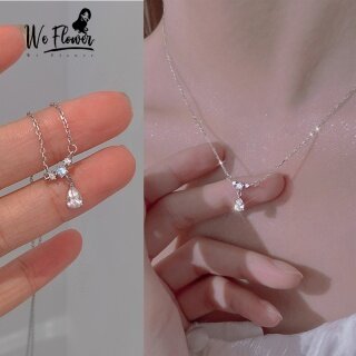 We Flower Elegant CZ Zirconia Waterdrop Pendant Necklace for Women Silver Chain Droplet Necklace Jewelry thumbnail
