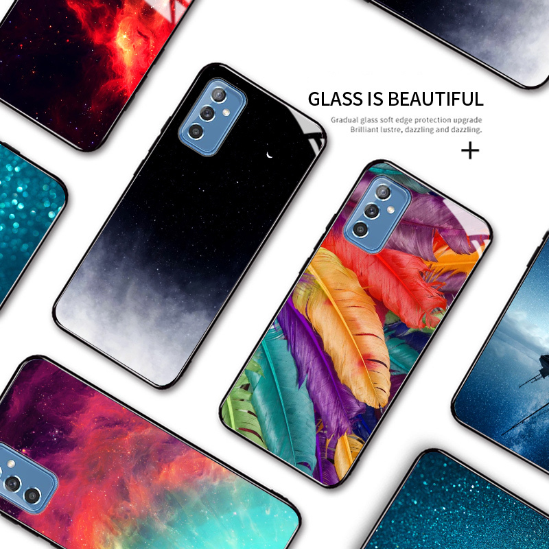 Hontinga Ốp Lưng Cho Samsung Galaxy M52 5G Ốp Lưng Màu Gradient Bầu Trời Đầy Sao Vũ Trụ Thiên Hà Cực Quang Ốp Lưng Điện Thoại Kính Cường Lực Chống Sốc Ốp Lưng Cứng Cho Nữ