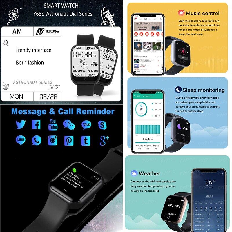 นาฬิกาสมาร์ทวอช กันน้ำSmart Sport Wristwatch Fitness Y68 Color Screen