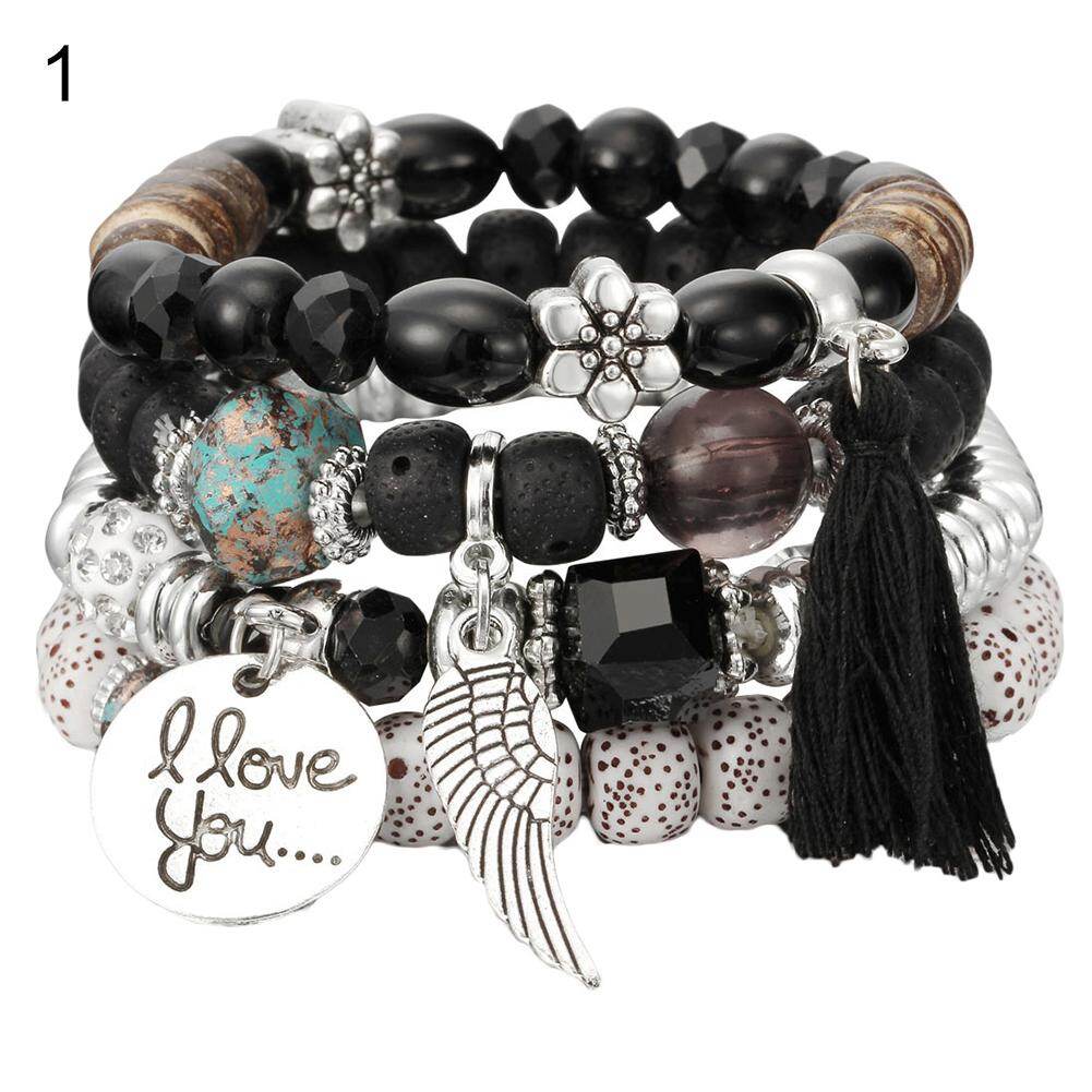 WOCO 4Pcs/Set Bohemia Style Wing Beads Bracelet Women Bangle Jewelry Party Gift