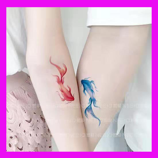 Lovers Tattoo Sticker Red Blue Goldfish Waterproof