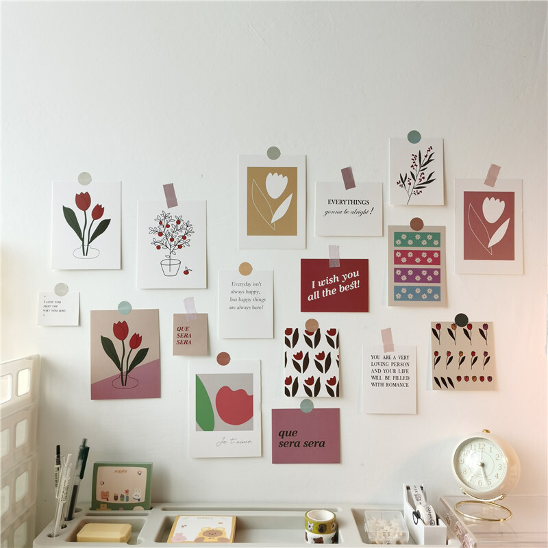 17 Sheets Wallpaper Decor Postcard Tulip Card Home Decor Scrapbooking Photography Props Gift