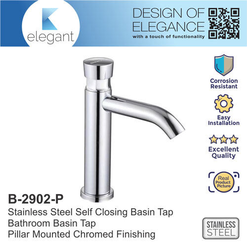 Sinor B2902P Self Closing Bathroom Basin Tap Pillar Mounted Water