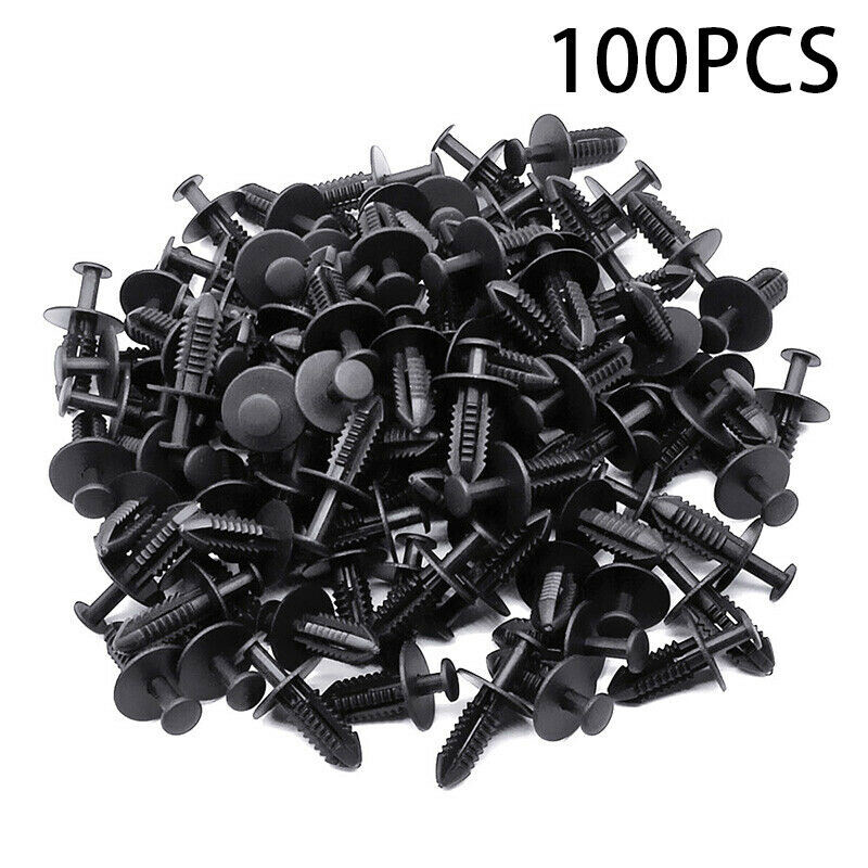 Bonjoy 100pcs Black Plastic Push Rivet Trim Panel Fastener Clips 7MM Car Body Trim Fixing Clips