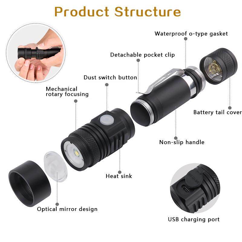 USB Rechargeable Ultra Bright LED Flashlight led torch lanterna Bicycle Light Use18650 Battery For cycling outdoors OUA3039