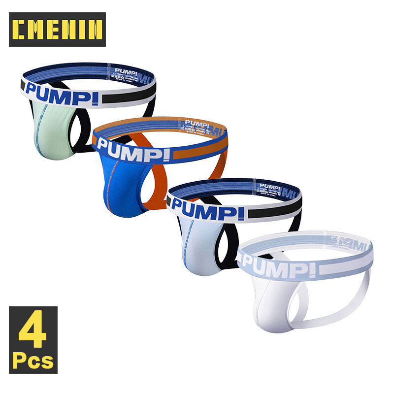 PUMP 4Pcs Patchwork Cotton Men Underwear Thongs Mens Jockstrap Popular Men CMENIN Soft H96