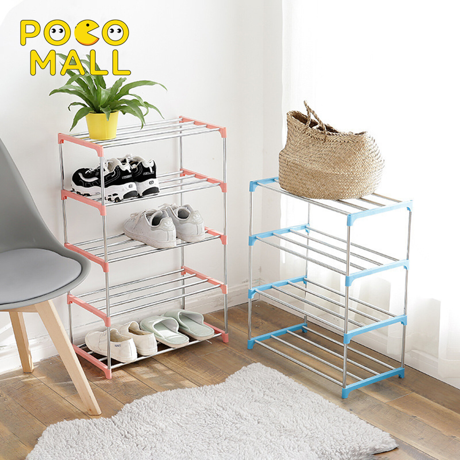 3/4 Layers Shoe Rack Assembled Easy Installation Stainless Steel Household Slipper Storage Shelf for Home