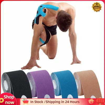 【Ready Stock】Kinesiology Tape Athletic Tape Sport Recovery Tape Strapping Gym Fitness Tennis Running Knee Muscle Protector Scissor (S: 2.5cm x 5M) (M: 5cm x 5M)
