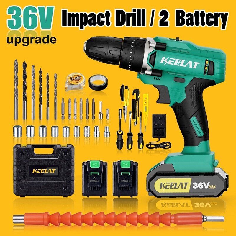 Drill KEELAT Drill Cordless Set Drill Battery Hand Impact Drill Bateri