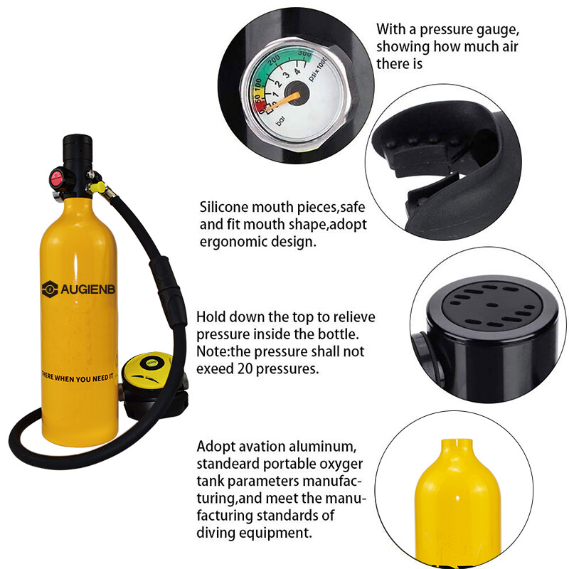AUGIENB 1L Portable Mouthpiece Oxygen Cylinder Scuba Diving Tank Refill