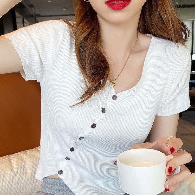 Áo Len Ngắn Tay Lụa Băng, Áo Thun Nữ Mùa Hè Độc Đáo Mới Áo Mỏng