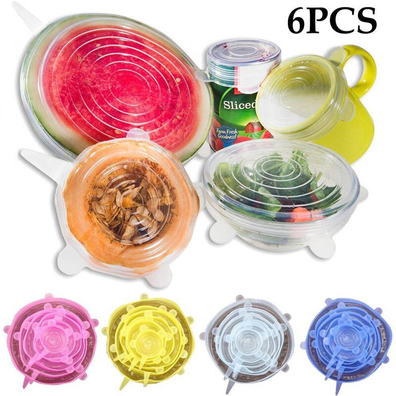 6Pcs/set Sealed Silicone Cling Film Fresh Food Cover Wrap Kitchen Stretch Fresh Keeping Container Lid Wrap Tool Kitchen Tool