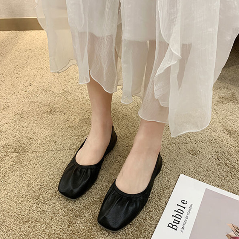 IELGY single shoes women's casual all-match square toe chunky heel soft sole slip on slip-on shoes for women