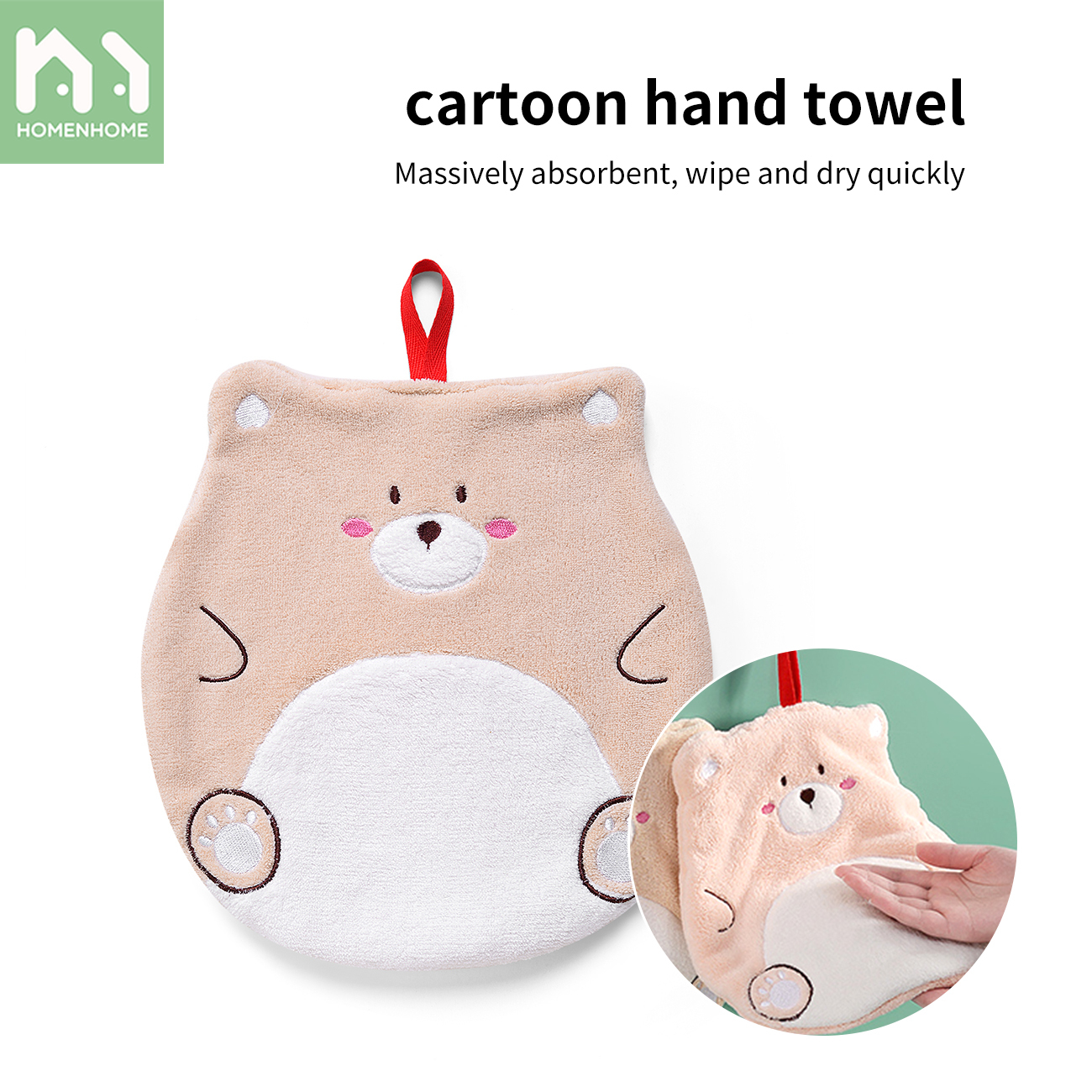 Homenhome Cute Cartoon Hand Towel Animal Design Coral Fleece Towel Good Water Absorption