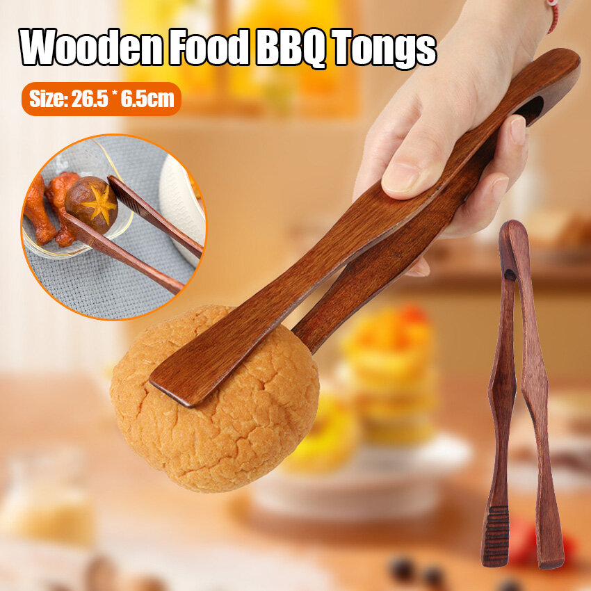Wooden Cooking Kitchen Tongs Food BBQ Tool Salad Bacon Steak Bread Cake Wooden Clip Home Kitchen Utensil