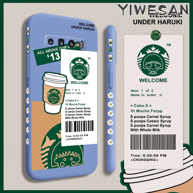 YIWESAN Case For Samsung S10 4G S10 5G S10E S10 Plus S10+ Case Cute Fashion Brand Coffee Flower Girls Lovely Girl Shockproof Phone Casing Full Back Cover Camera Side Edge Soft Silicone Pattern Case Protection Cases