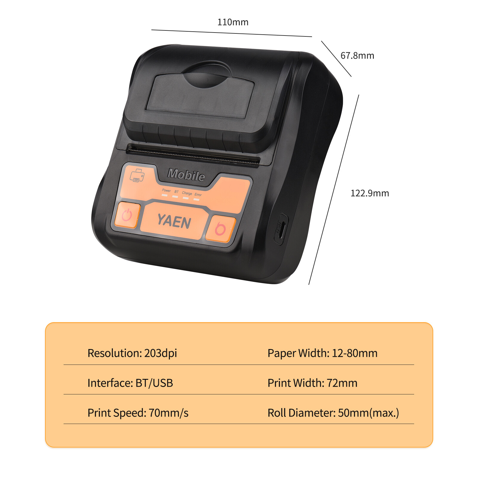 Máy Tạo Nhãn BT Cầm Tay Máy In Hóa Đơn Nhiệt 80Mm Không Dây Kết Nối BT Sử Dụng Với Ứng Dụng Tương Thích Với Điện Thoại Thông Minh Android Có Thể Điều Chỉnh Độ Rộng Giấy S Cho Nhà Hàng Siêu Thị Nhà Bếp Văn Phòng Doanh Nghiệp Nhỏ