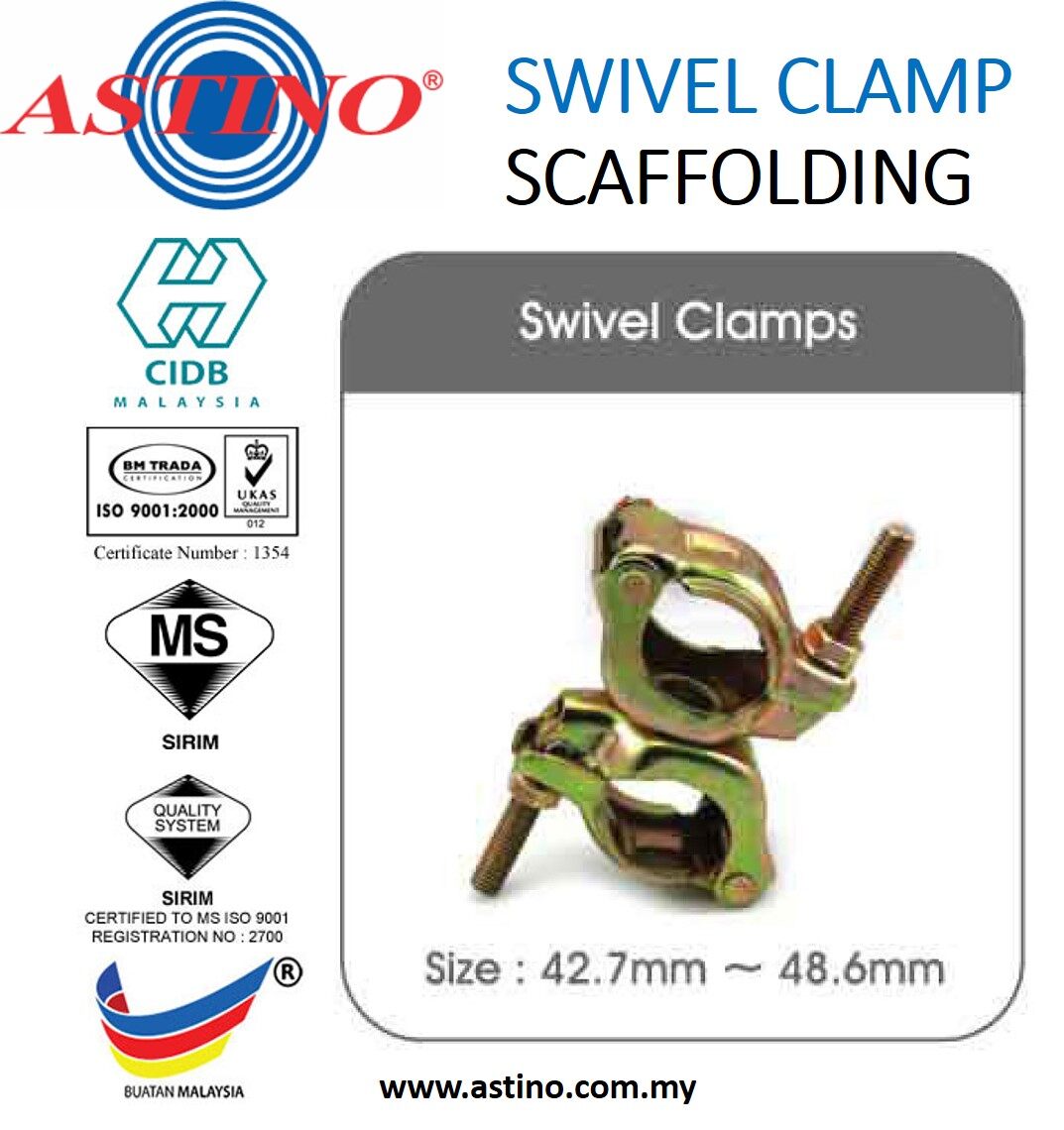 ASTINO SWIVEL CLAMP SCAFFOLDING ( 1 SET - 4 PCS ) CIDB APPROVED ( 2.64 ...