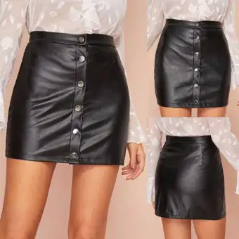 high waist patent leather skirt