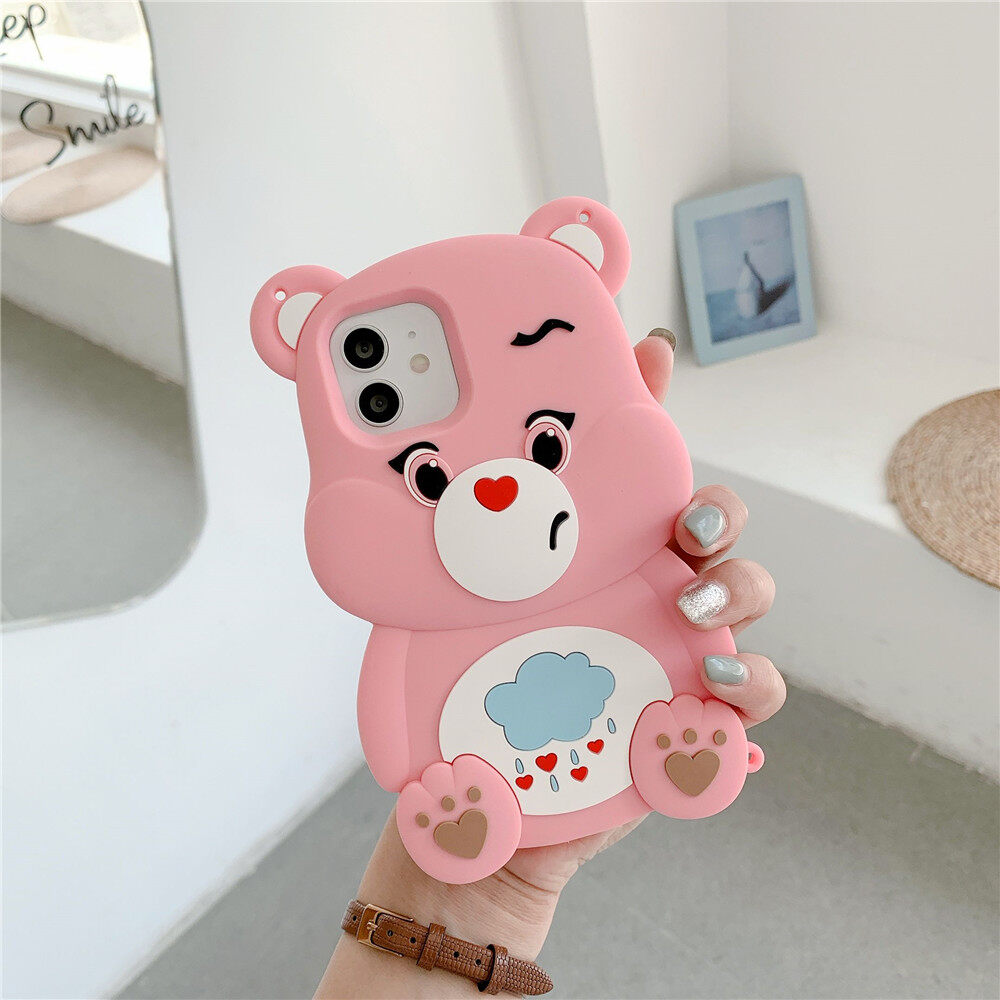 【Full Coverage】Reliver Stress Pop Fidget Toys Push It Silicone Casing For iPhone 11 12 pro 6 6S Plus 7 8 Plus X XS XR XS Max 11 12 Mini Max Case Cute Rainbow Bear Soft Cover