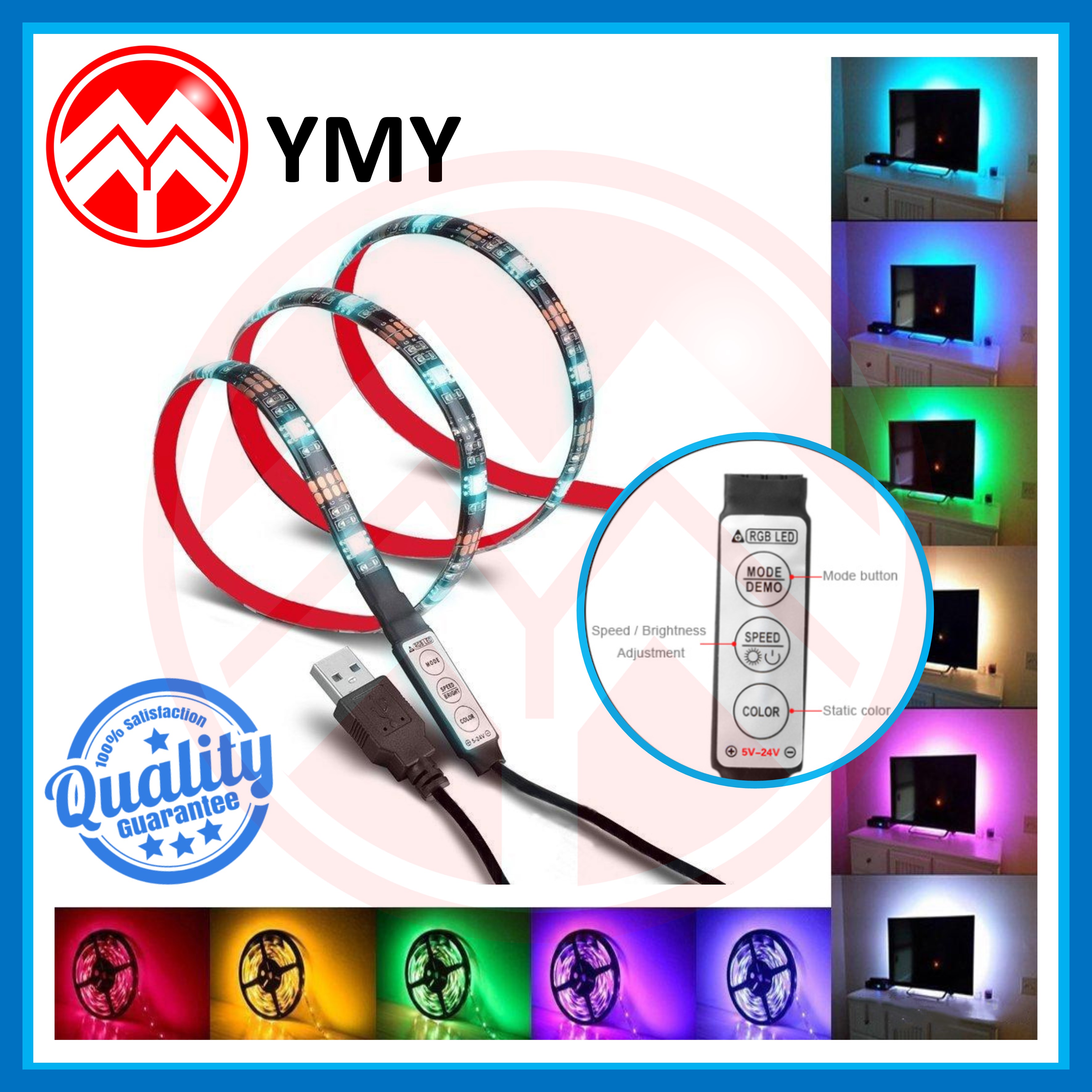 [ 3 KEYS CONTROLLER ] USB LED Strip Light RGB 5050 Mini 3 Keys IP65 TV ...