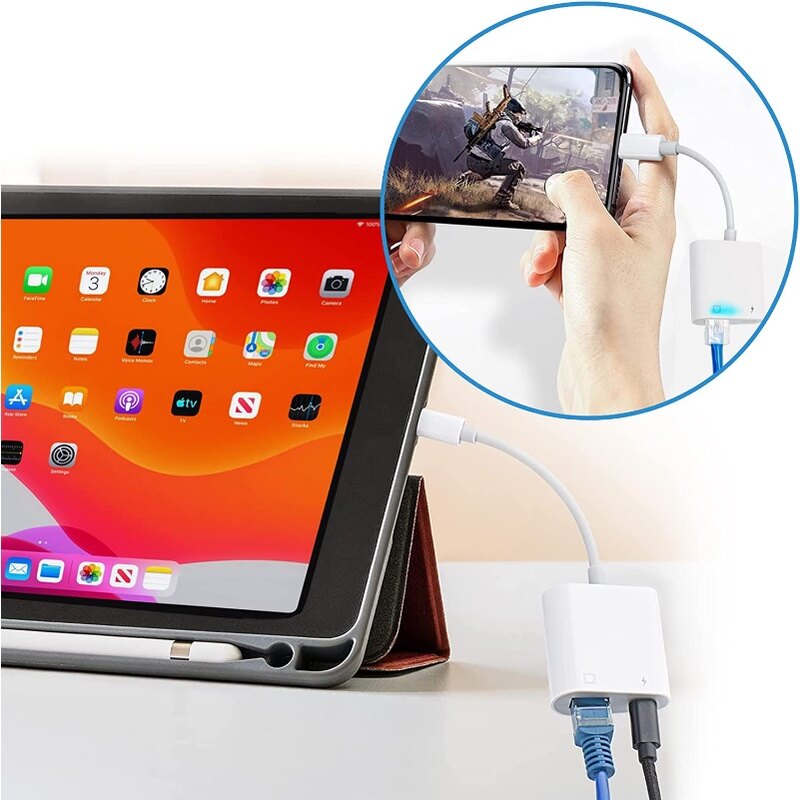 Bộ Chuyển Đổi Lightnig Sang Ethernet, Bộ Chuyển Đổi Mạng LAN Ethernet RJ45, Cắm Và Chạy, Hỗ Trợ Mạng Ethernet 100Mbps Với Cổng Sạc, I-os 10.3.3 Sang I-os 15