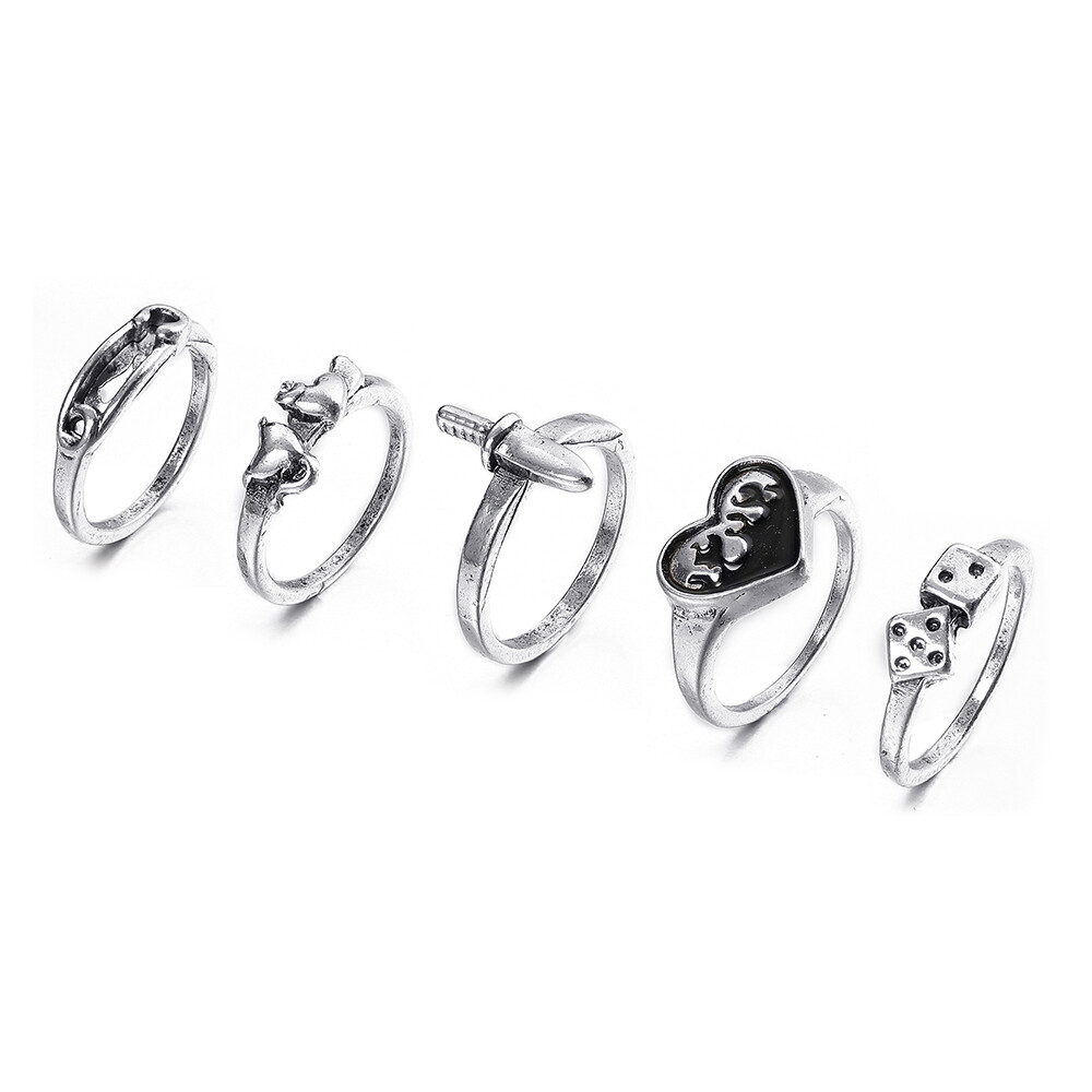 Cheap Mall 13pcs/set Punk Gothic Butterfly Silver Ring Set Love Flower Geometric Snake Ring Accessories