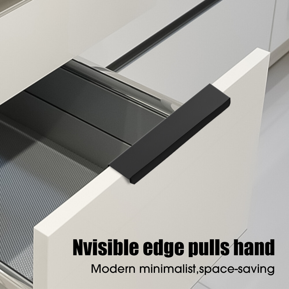 Black Hidden Cabinet Pulls Aluminum Alloy Kitchen Cupboard Handles Drawer Knobs Furniture Handle Bedroom Hardware