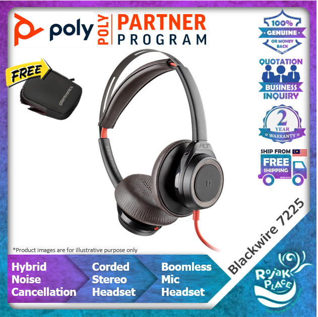 Poly Blackwire 7225 Corded Boomless Stereo Business Headset with Active
