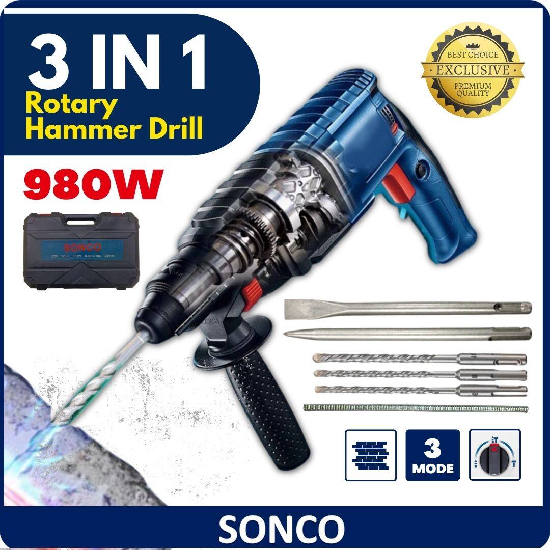 SONCO 980W Rotary Hammer Power Impact Drill 3 Mode in 1 With Handle