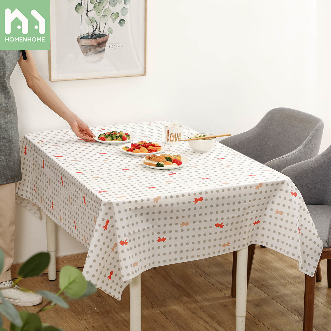 Homenhome Khăn trải bàn hình chữ nhật chống dầu chống thấm nước - intl