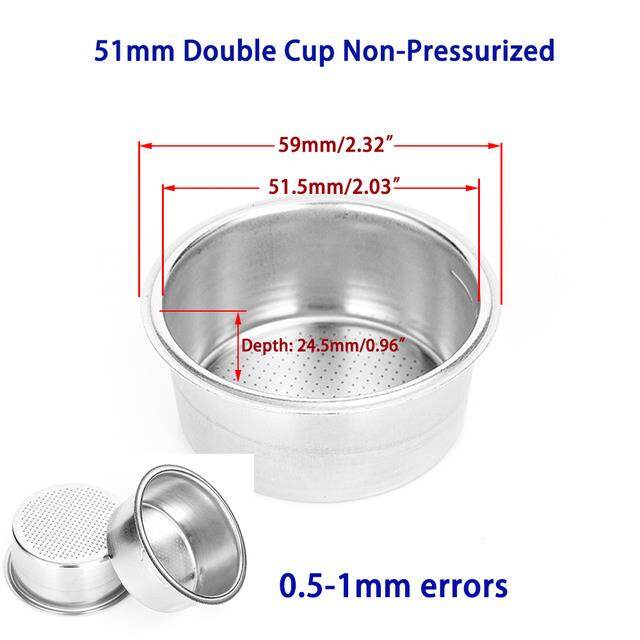51mm Double-Cup Coffee Machine Pressurized Filter Basket for Household Coffee Maker Parts Non-Pressurized Coffee 2-Cup