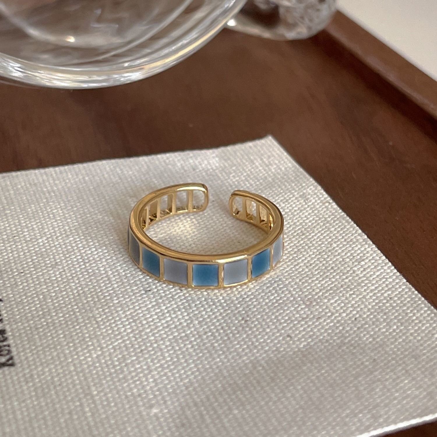 NOMET Personality Emerald Drip Oil Adjustable Ring for Women/ Man Crystal Gold Square Ring Accessories Jewelry