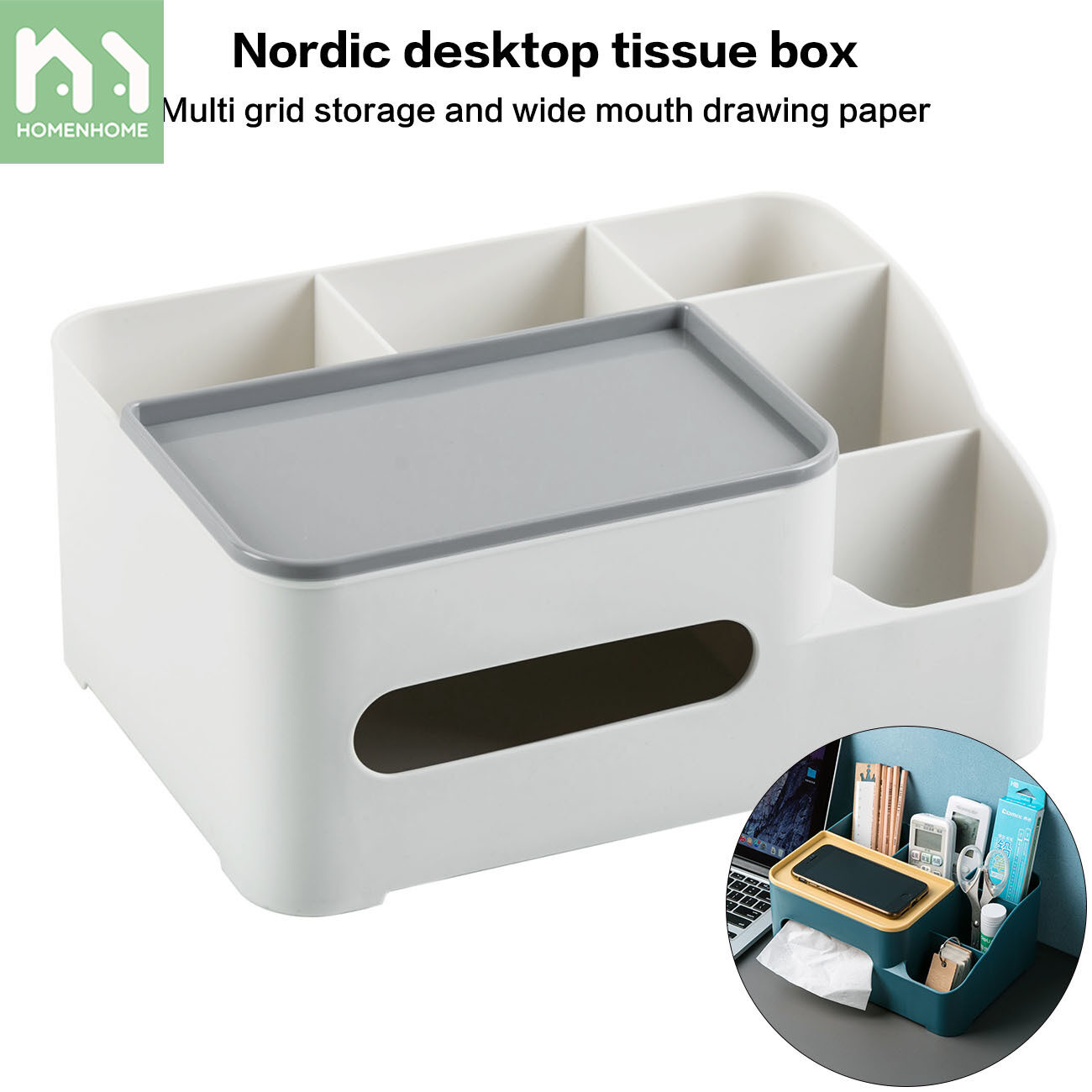 Homenhome Nordic Style PP Multifunctional Tissue Box Controller Organizer