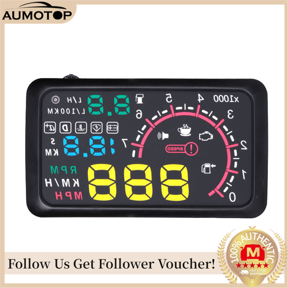 Car HUD Head Up Display 5.5 KM/h & MPH Speeding Warning OBD2 Interface Windshield Projector Multiple-Color Bright Speeding Warning System