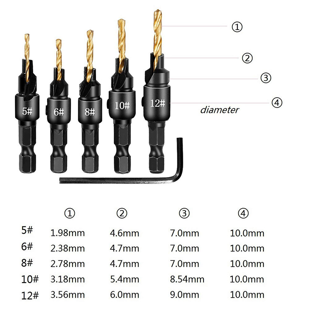 [Hàng Sẵn Có] FONIX 6PC HSS Mũi Khoan Countersink Bộ Mũi Khoan Gỗ Mũi Khoan Set Cordless Bước Mũi Khoan Cho Chế Biến Gỗ Kim Loại #5 #6 #8 #10 #12