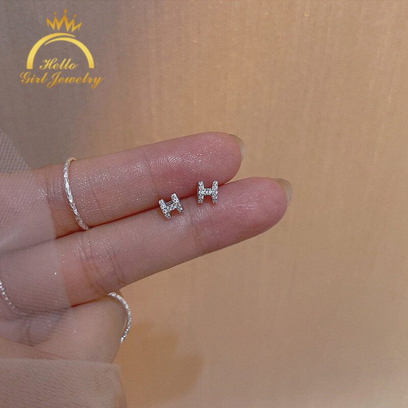 Hello Girl Jewelry 925 Silver Mini Small H Letter Simple Small Earrings